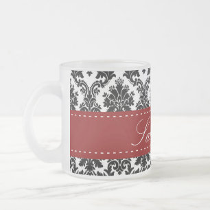 Black Damask Lace Frosted Glass Coffee Mug Cup