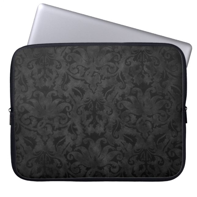Black Damask  Laptop Sleeve (Front)