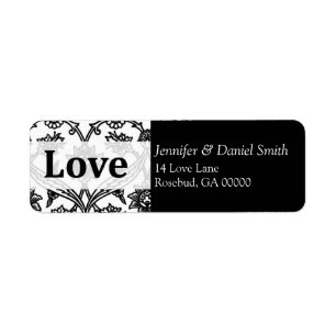 Black Damask Love Wedding Address Labels