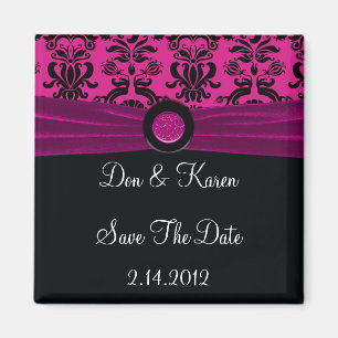 Black Damask, Magenta Save The Date Magnet