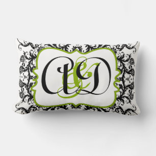 Black Damask Monogram Bride's Pillow