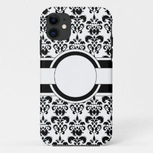 Black damask & monogram iPhone 11 case