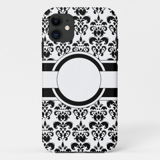 Black damask & monogram Case-Mate iPhone case (Back)