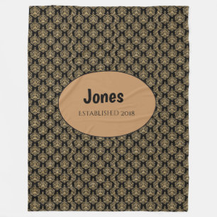 Black Damask Monogram Fleece Blanket