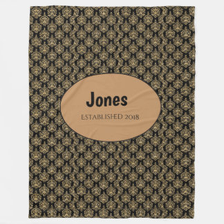 Black Damask Monogram Fleece Blanket