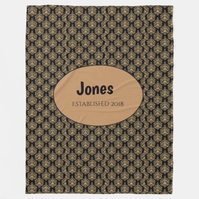 Black Damask Monogram Fleece Blanket (Front)
