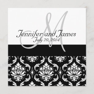 Black Damask Monogram Names Wedding Invitations