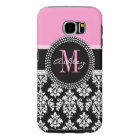 Black Damask Monogram Pink