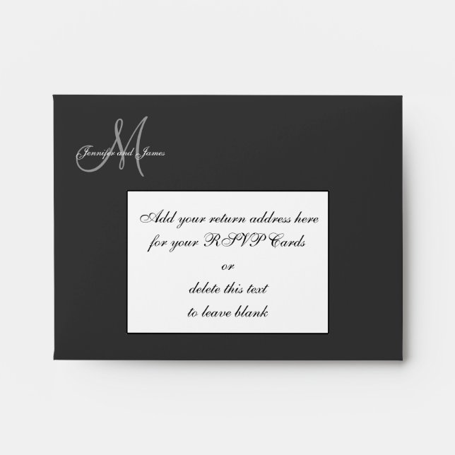 Black Damask Monogram Wedding RSVP Envelope (Front)