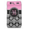 Black Damask Motorola RAZR Case | Monogram Pink