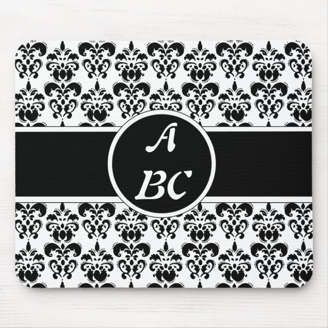 Black Damask Mouse Mat (Front)