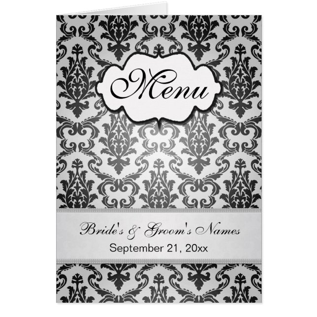 Black damask on a silver background Menu (Front)