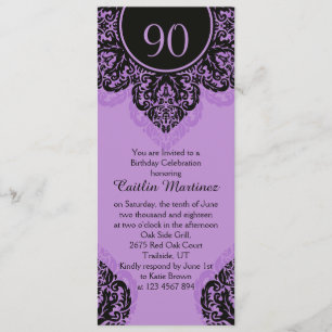 Black damask on lilac purple 90th Birthday Party Invitation