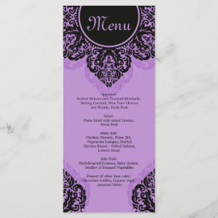 Black damask on lilac purple Menu Rack Card
