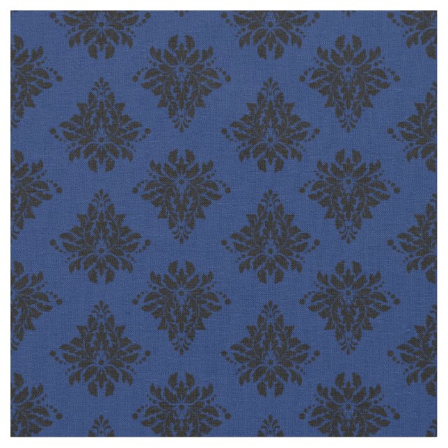 Black Damask on Navy Blue Fabric (Close Up)