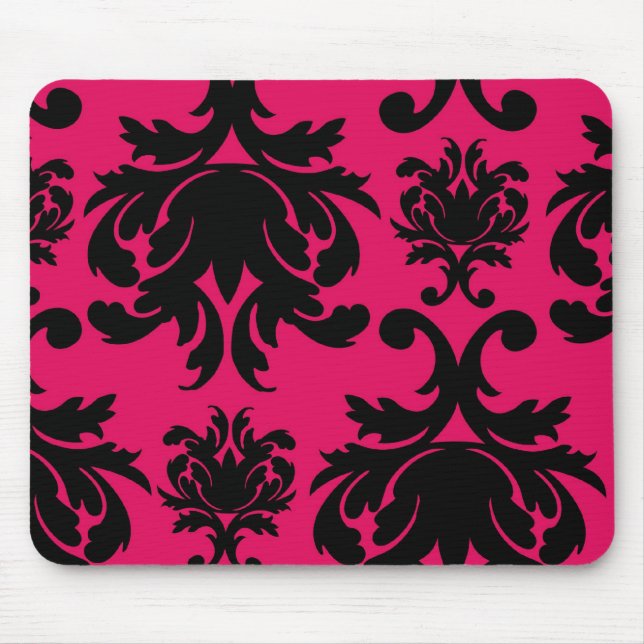 black damask on raspberry bold mouse mat (Front)