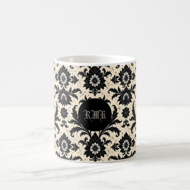 Black Damask on Sepia Coffee Mug (Center)