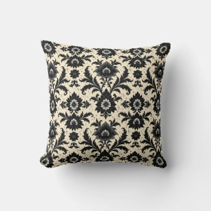 Black Damask on Sepia Cushion