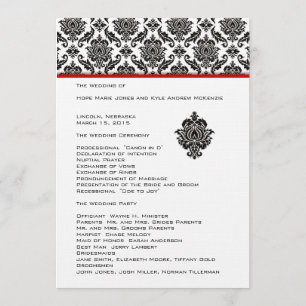 Black Damask On White Red Trim Wedding Program Programme