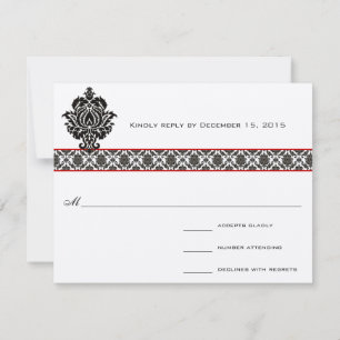 Black Damask On White Red Trim Wedding Response