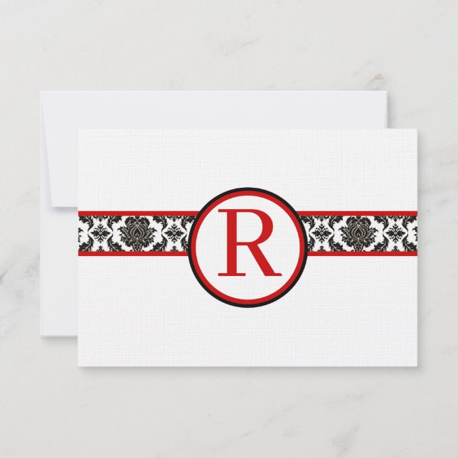 Black Damask On White  Red Trim Wedding Response (Back)