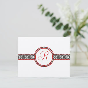 Black Damask On White Red Trim Wedding Response