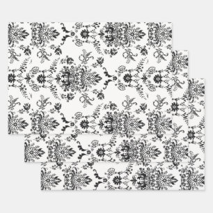 Black Damask on White Wrapping Paper Sheet