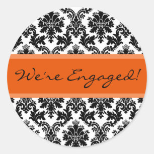 Black Damask & Orange Envelope Seal Favour Sticker