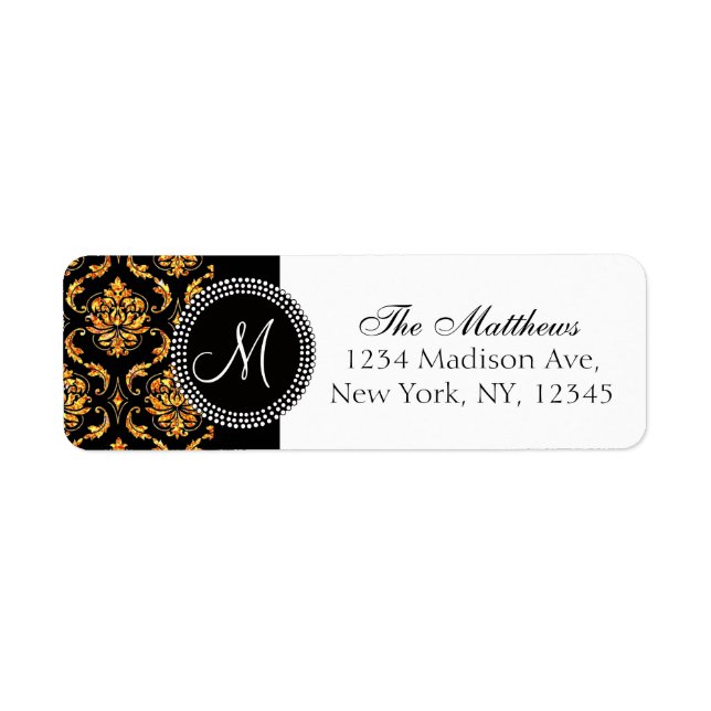 Black Damask Orange Glitter Printed Monogram (Front)
