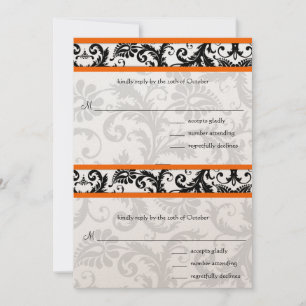 Black Damask Orange Trim RSVP Wedding Invitation