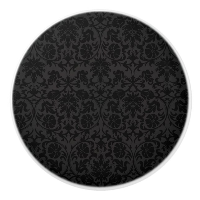 Black Damask Pattern Ceramic Knob (Front)