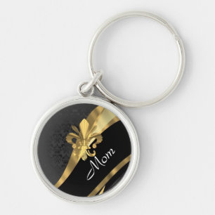 Black damask personalised mum key ring