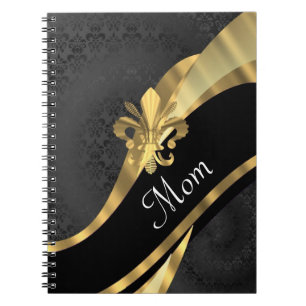 Black damask personalised mum notebook