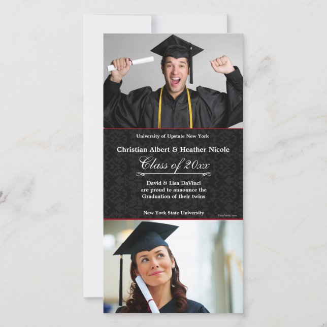 Black Damask Photo Graduation Card (Front)