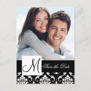 Black Damask Photo Save the Date Postcard