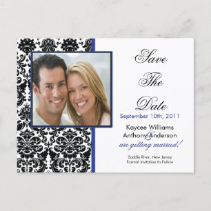 Black Damask Photo Save The Date POSTCARD! Announcement Postcard