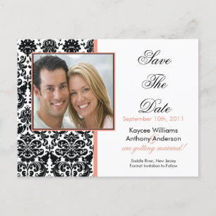 Black Damask Photo Save The Date POSTCARD! Announcement Postcard