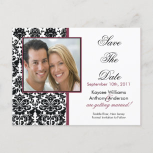 Black Damask Photo Save The Date POSTCARD! Announcement Postcard