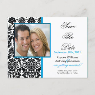 Black Damask Photo Save The Date POSTCARD! Announcement Postcard