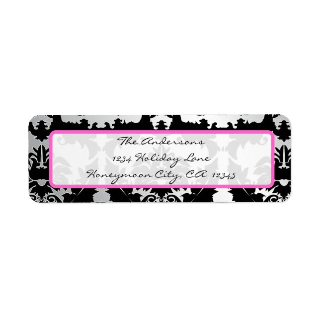 Black Damask Pink and SilverAddress Label (Front)