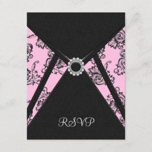 Black Damask Pink Elegant Black RSVP