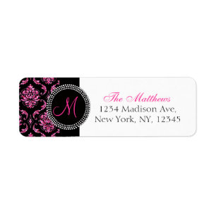 Black Damask Pink Glitter Monogram