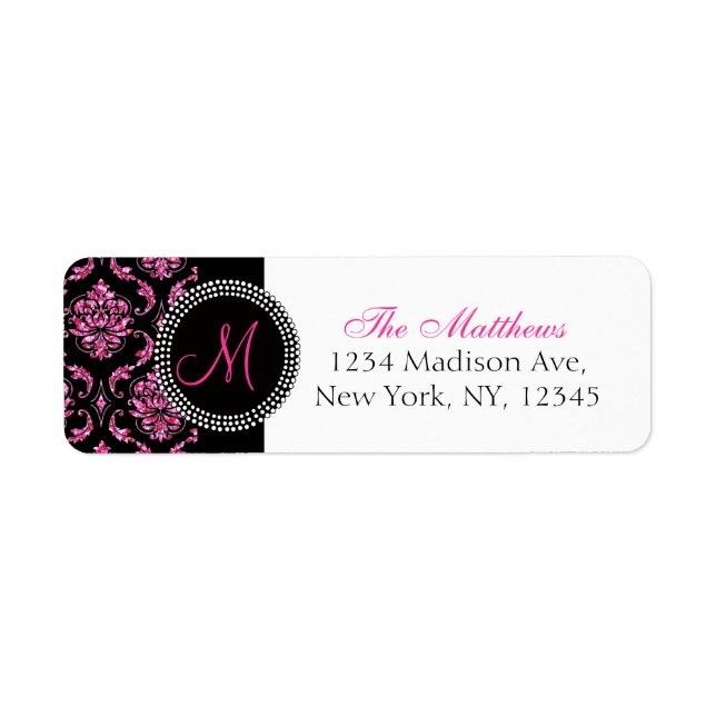 Black Damask Pink Glitter Monogram (Front)