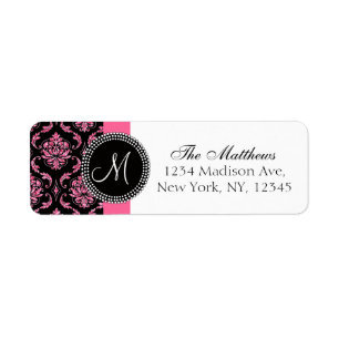 Black Damask Pink Glitter Printed Monogram