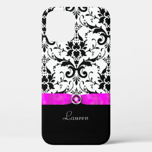 Black Damask Pink Jewel Personalised iPhone 12 Pro Case