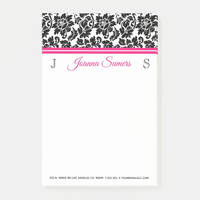 Black Damask Pink Stripe Post-it Notes (Front)