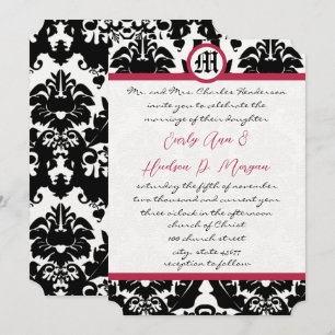 Black Damask Pink Trim Wedding Invitation