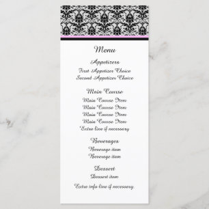 Black Damask Pink Wedding Menu