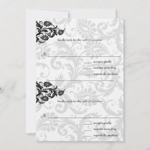 Black Damask Plum Hearts RSVP Wedding Invitation
