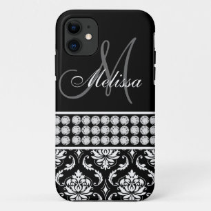 Black Damask Printed Diamonds Personalised iPhone 11 Case